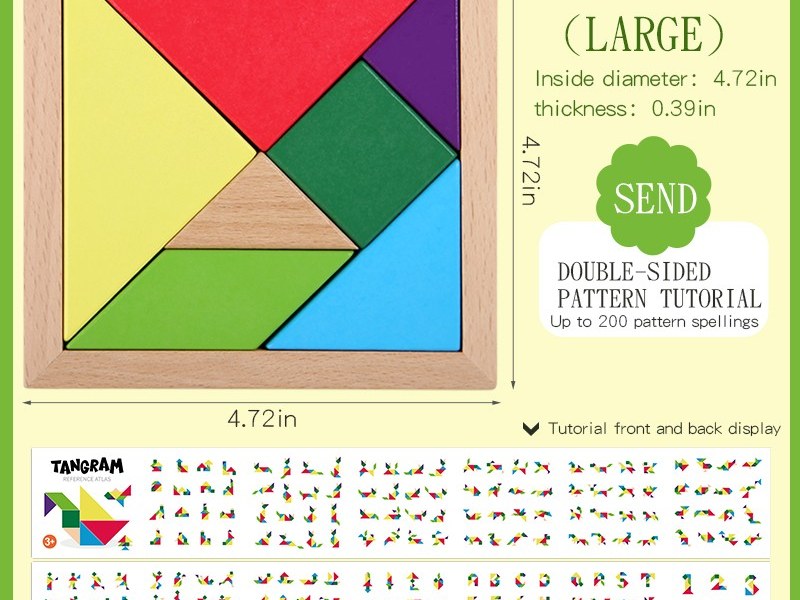 Magnetic tangram and travel puzzles